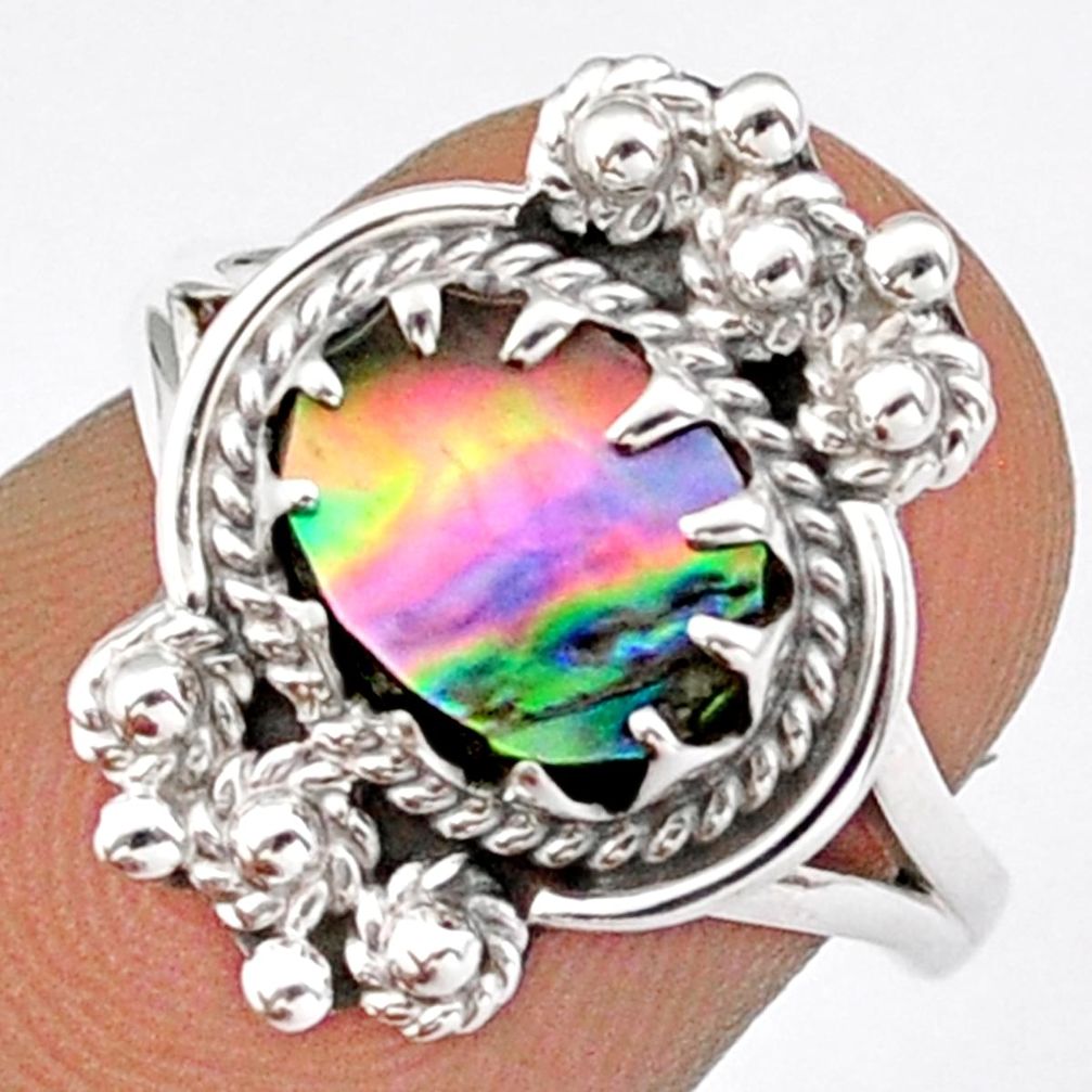 2.29cts solitaire abalone paua seashell 925 silver flower ring size 6 u7706