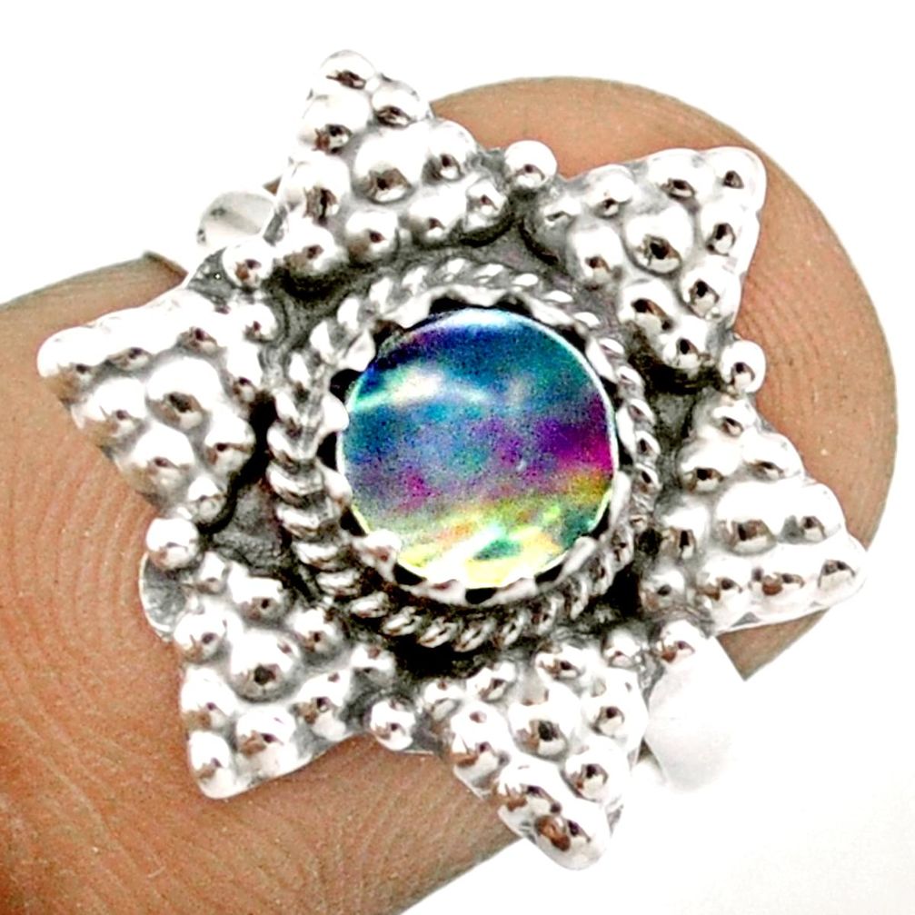 0.69cts solitaire abalone paua seashell 925 silver flower ring size 6.5 u16353