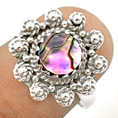 2.20cts solitaire abalone paua seashell 925 silver flower ring size 6.5 u16390