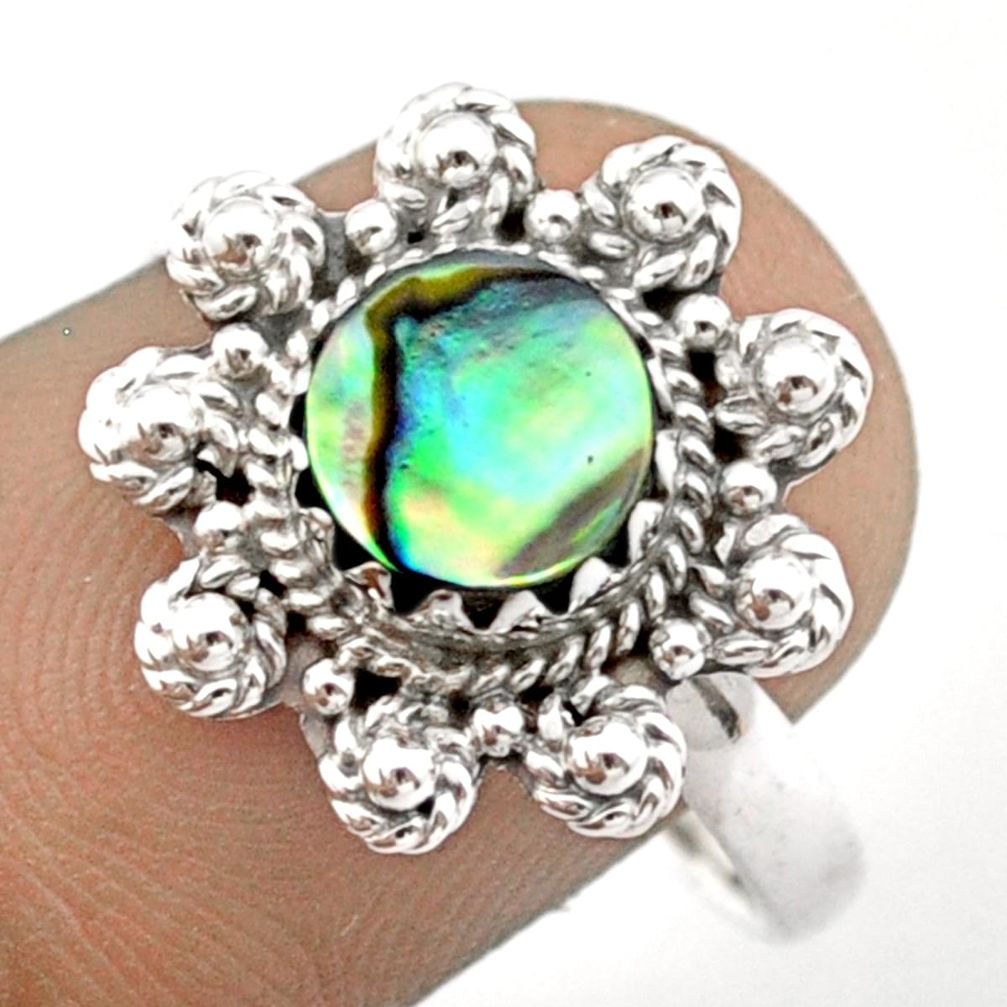 2.20cts solitaire abalone paua seashell 925 silver flower ring size 9.5 u16396