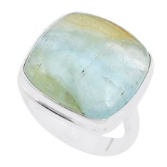 14.48cts solitaire aquatine lemurian calcite 925 silver ring size 7 u47981