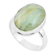 12.25cts solitaire aquatine lemurian calcite oval 925 silver ring size 9 u47690