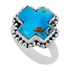 7.58cts solitaire arizona mohave turquoise 925 silver cross ring size 7 n31562