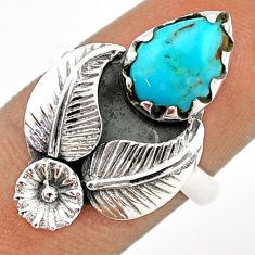 2.97cts solitaire arizona mohave turquoise 925 silver flower ring size 7 t86634