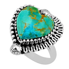 11.44cts solitaire arizona mohave turquoise heart 925 silver ring size 8 y79181