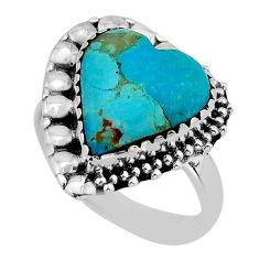 10.84cts solitaire arizona mohave turquoise heart 925 silver ring size 8 y79185