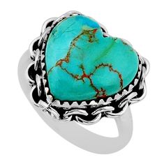 11.91cts solitaire arizona mohave turquoise heart silver ring size 8.5 y79183