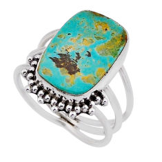 5.89cts solitaire arizona mohave turquoise octagan silver ring size 6.5 n53565