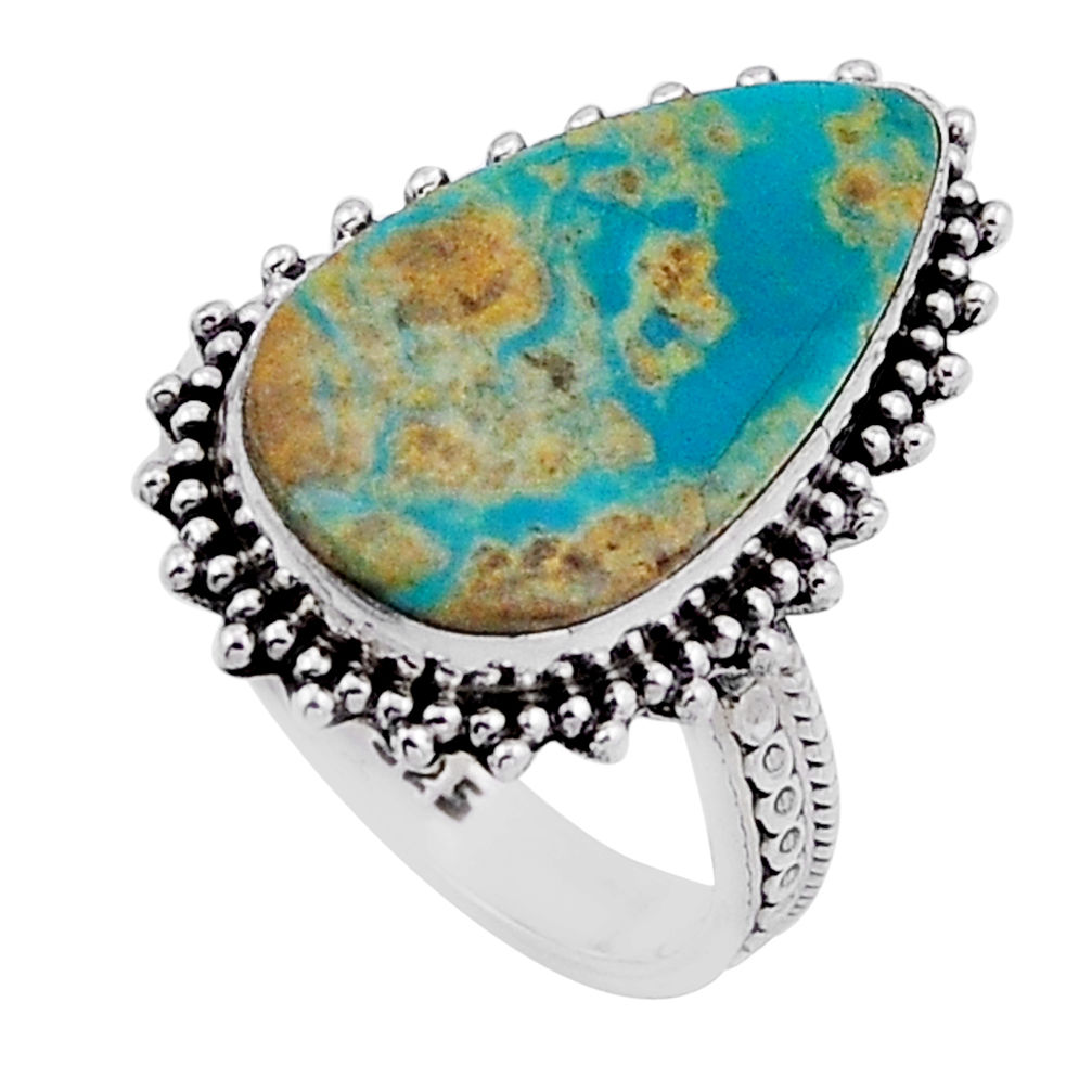 7.54cts solitaire arizona mohave turquoise pear 925 silver ring size 6.5 n51823