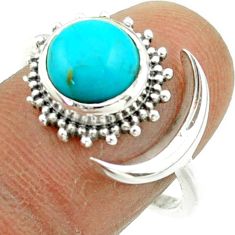 Solitaire arizona mohave turquoise silver adjustable moon ring size 8.5 t77904
