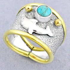 0.72cts solitaire arizona mohave turquoise silver dolphin ring size 6.5 u29549