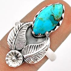 5.83cts solitaire arizona mohave turquoise silver flower ring size 7.5 t86645