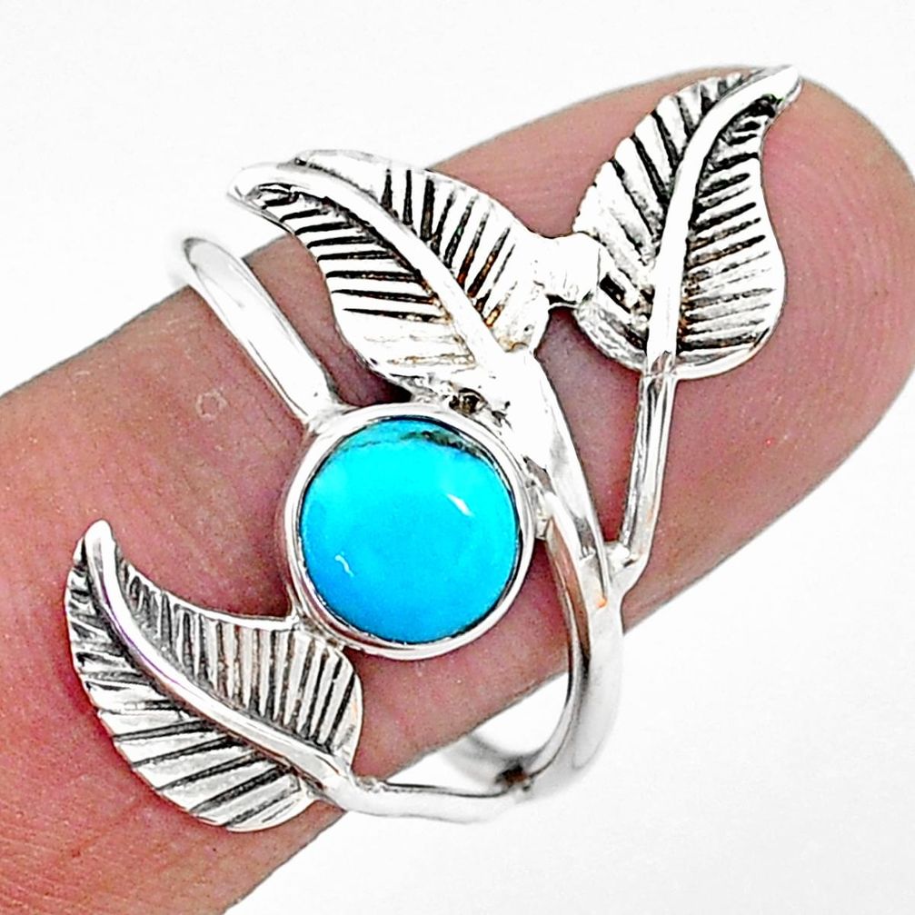 2.41cts solitaire arizona mohave turquoise silver leaf charm ring size 9 t6374