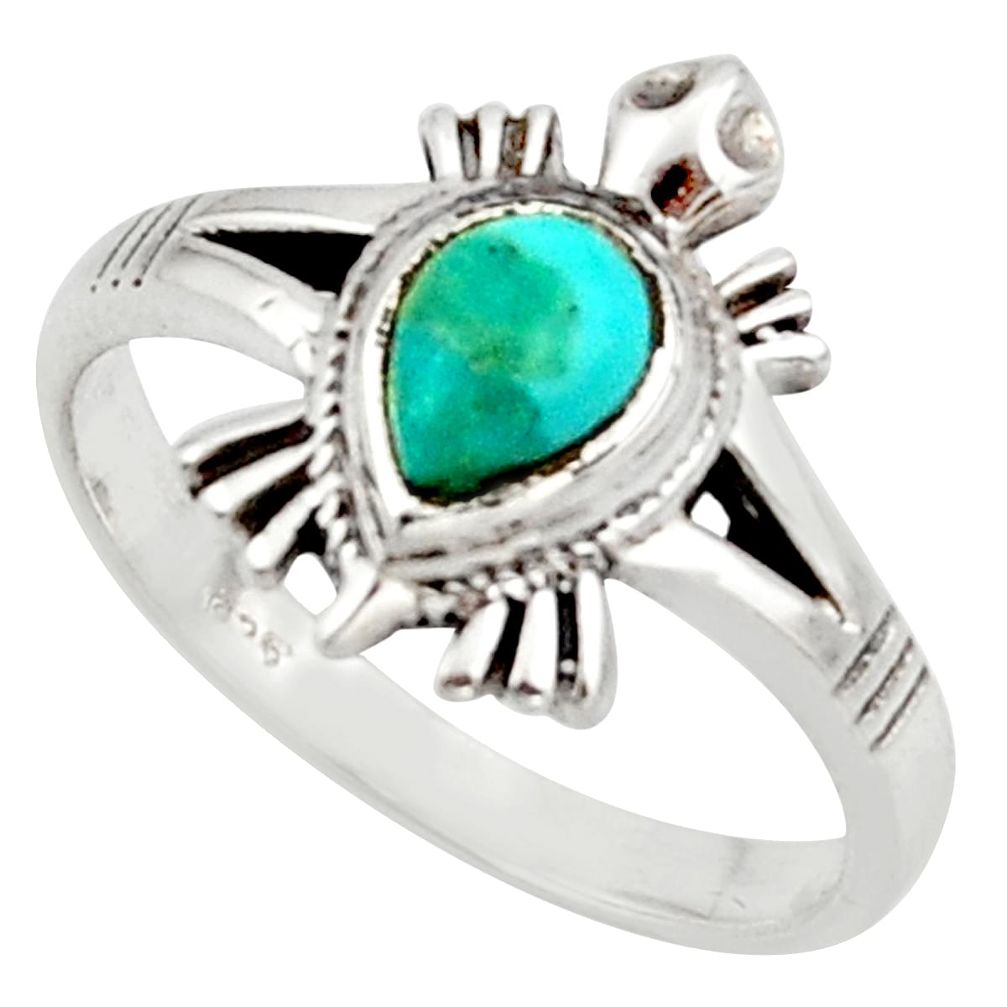 1.81cts solitaire arizona mohave turquoise silver tortoise ring size 7.5 r40642