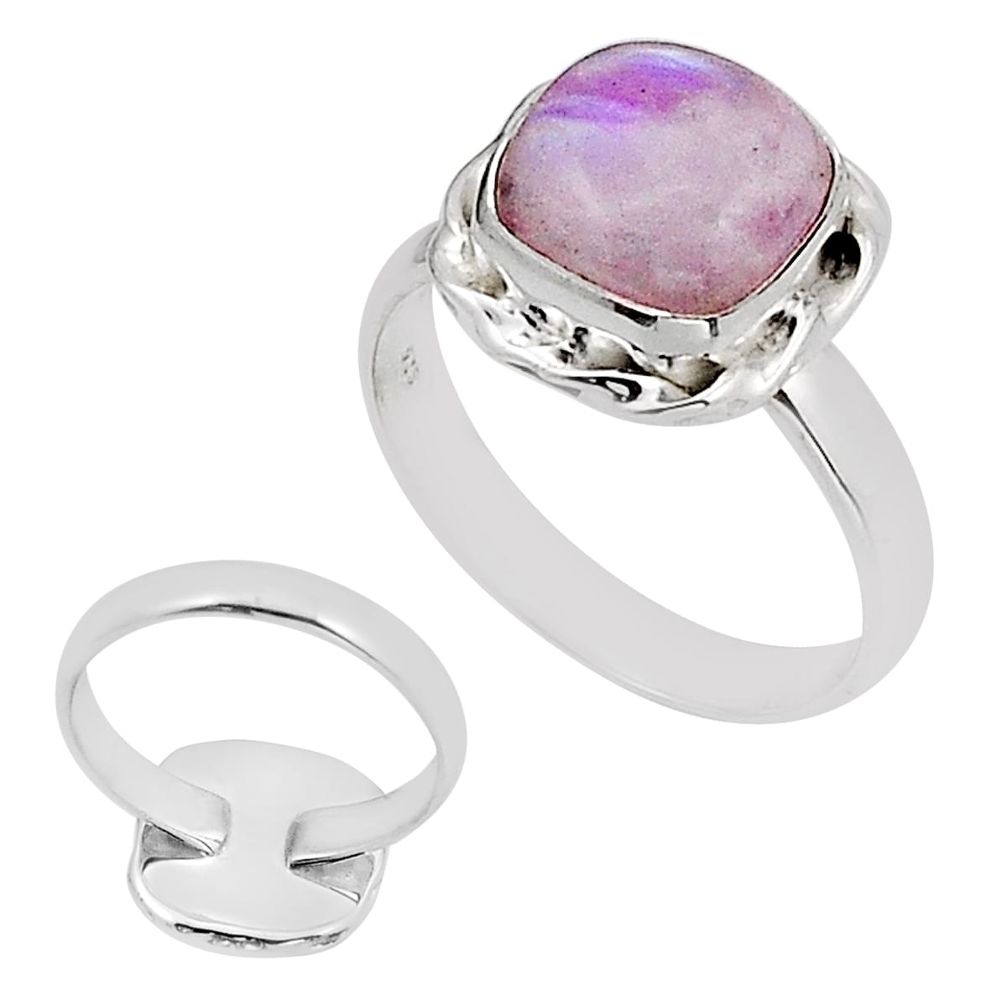 5.49cts solitaire back closed natural pink moonstone silver ring size 9 n10437