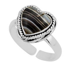 5.33cts solitaire black botswana agate 925 silver adjustable ring size 8 y94630