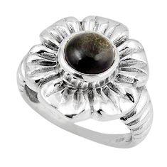2.67cts solitaire black sheen black obsidian silver flower ring size 8 y45684
