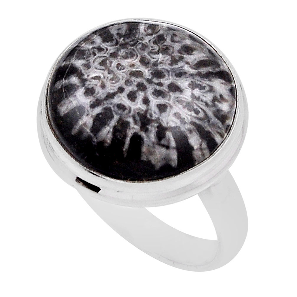 11.51cts solitaire black stingray coral from alaska silver ring size 8 n26315