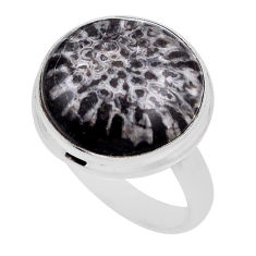 11.51cts solitaire black stingray coral from alaska silver ring size 8 n26315