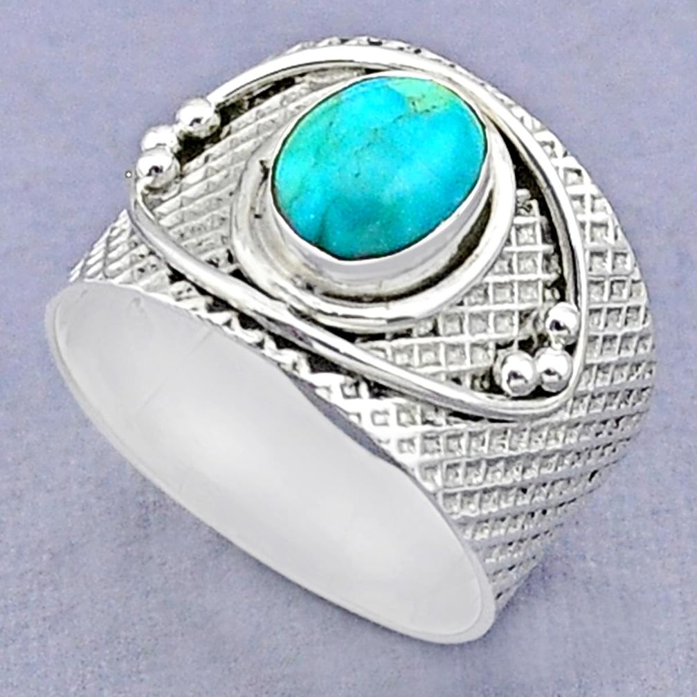 2.02cts solitaire blue arizona mohave turquoise 925 silver ring size 7 t37201