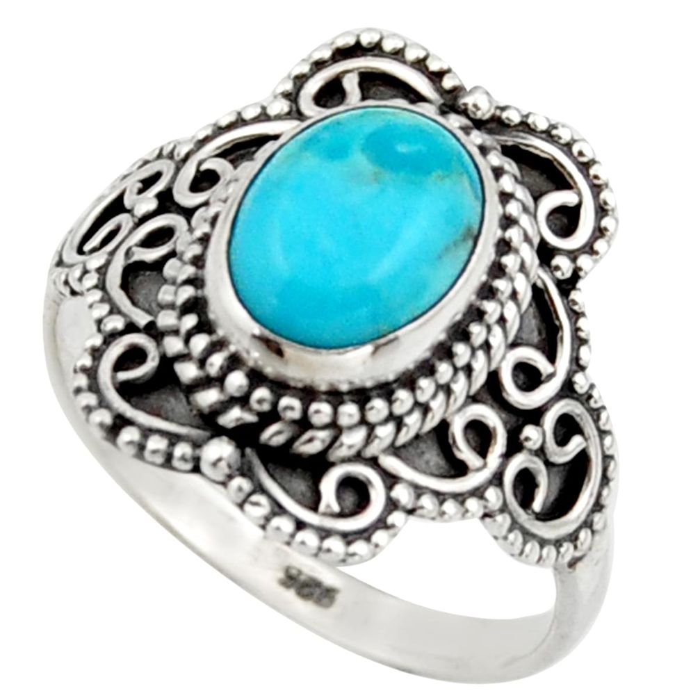 3.47cts solitaire blue arizona mohave turquoise 925 silver ring size 8 r41996