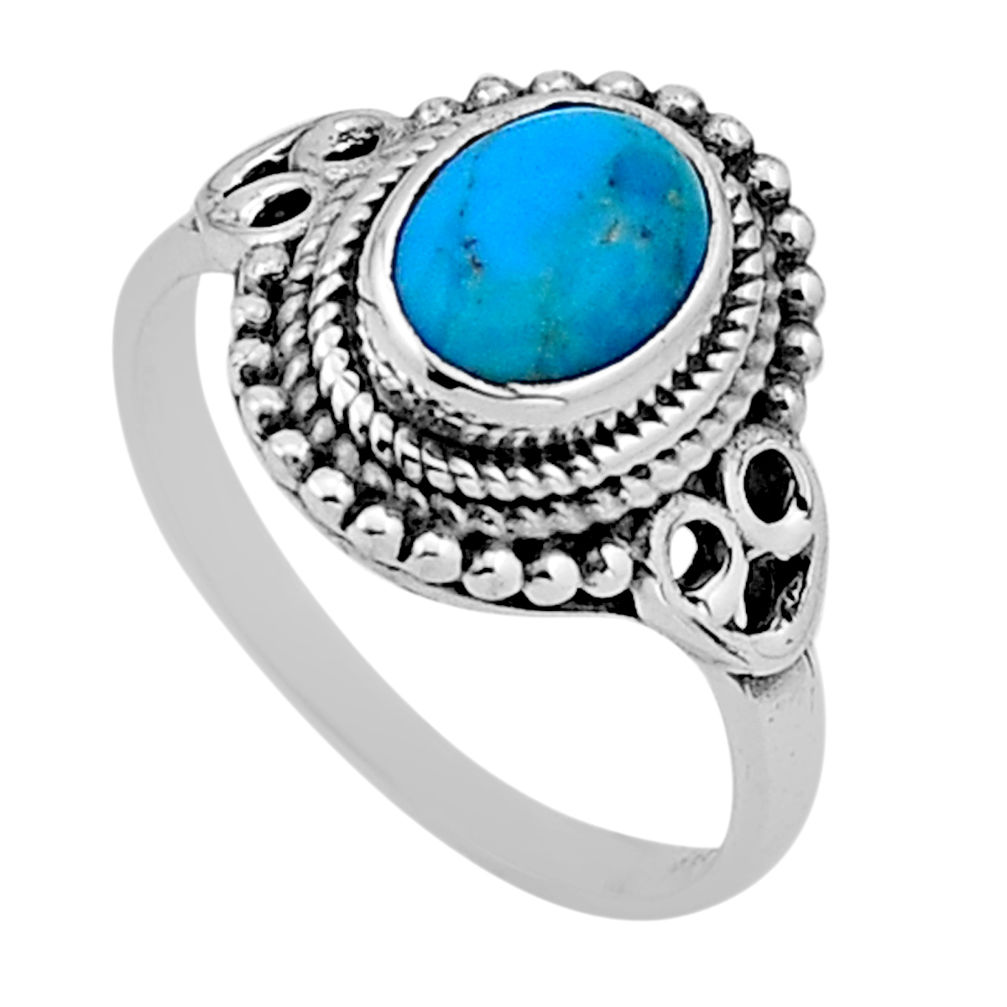 2.01cts solitaire blue arizona mohave turquoise oval silver ring size 6.5 n54996