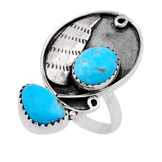 7.80cts solitaire blue arizona mohave turquoise oval silver ring size 8 n50172