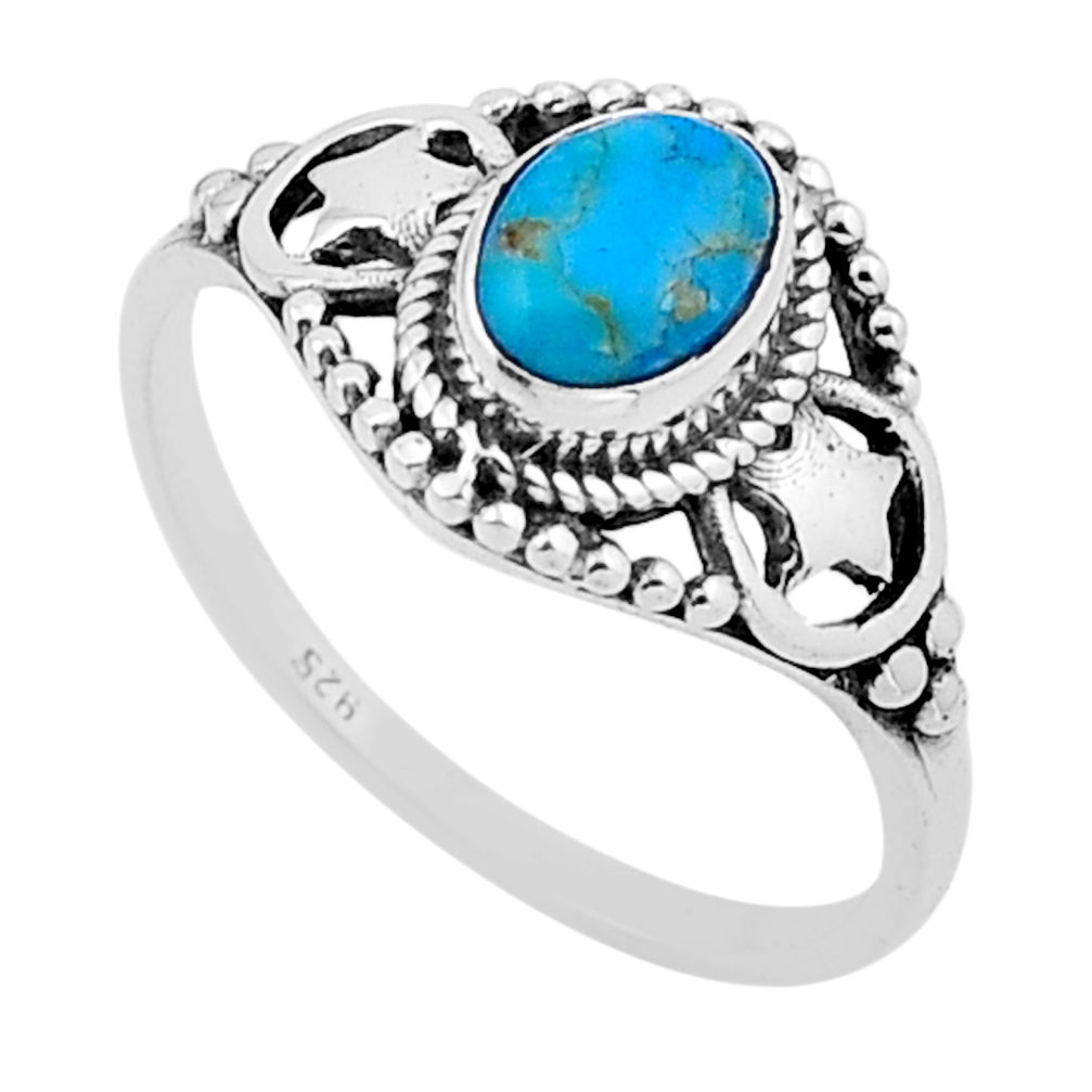 1.42cts solitaire blue arizona mohave turquoise oval silver ring size 8 n54697