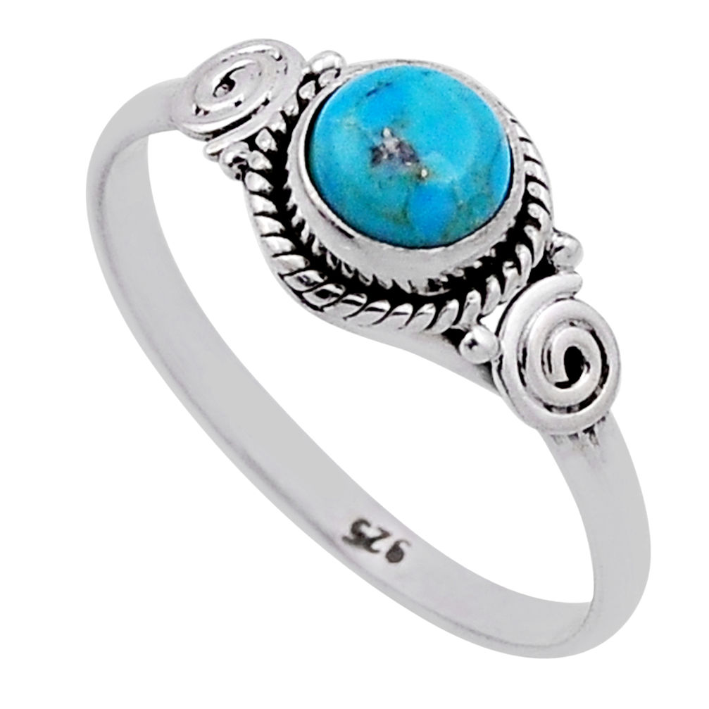1.16cts solitaire blue arizona mohave turquoise round silver ring size 9 n47014