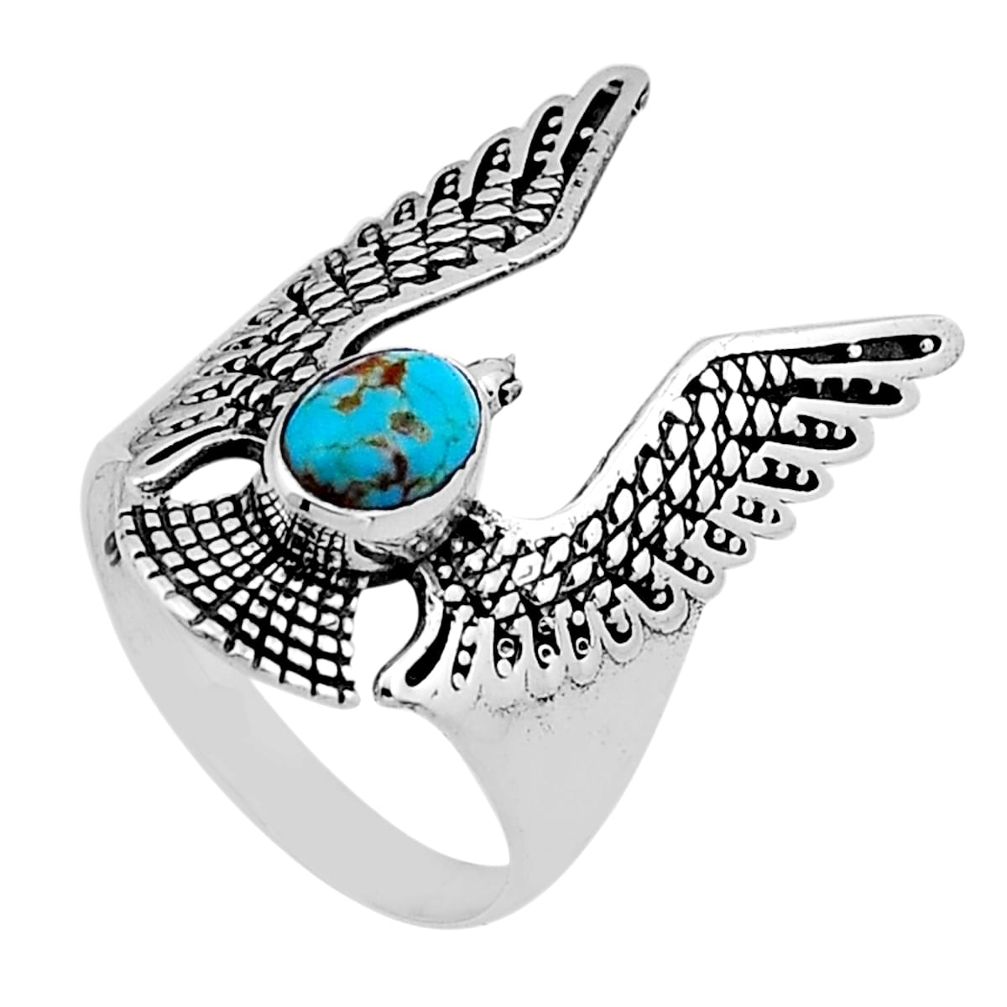 2.05cts solitaire blue arizona mohave turquoise silver eagle ring size 8 n49745