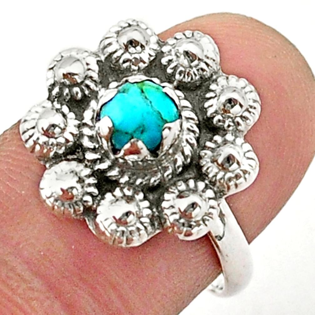 0.85cts solitaire blue arizona mohave turquoise silver flower ring size 7 t40691