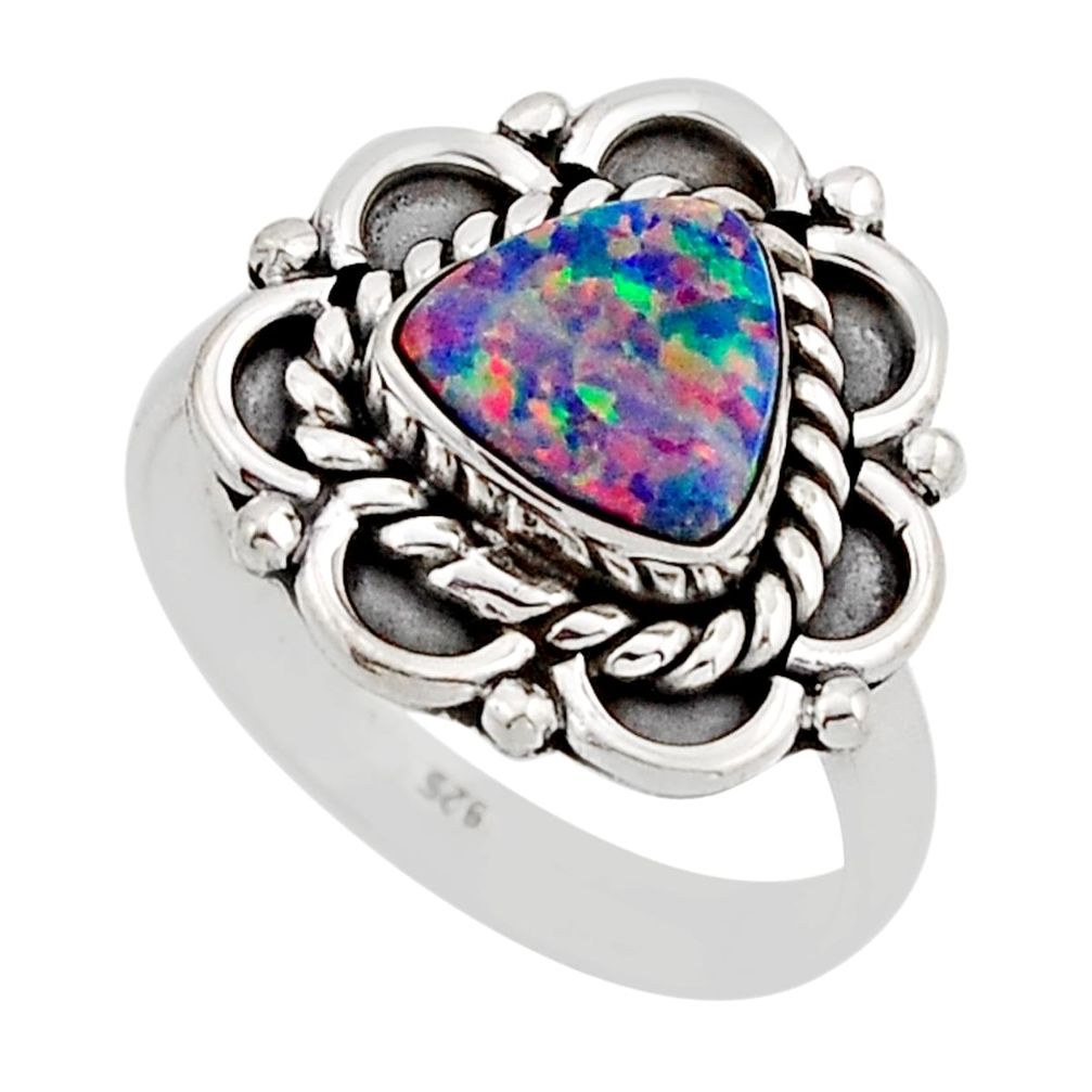 1.06cts solitaire blue australian opal (lab) trillion silver ring size 7 y94559