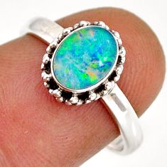 2.10cts solitaire blue australian opal triplet 925 silver ring size 7 y78185