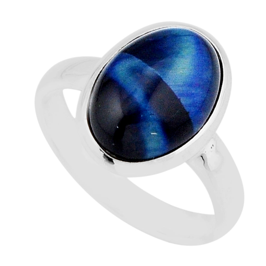 5.91cts solitaire blue cats eye 925 sterling silver ring jewelry size 8.5 y64857
