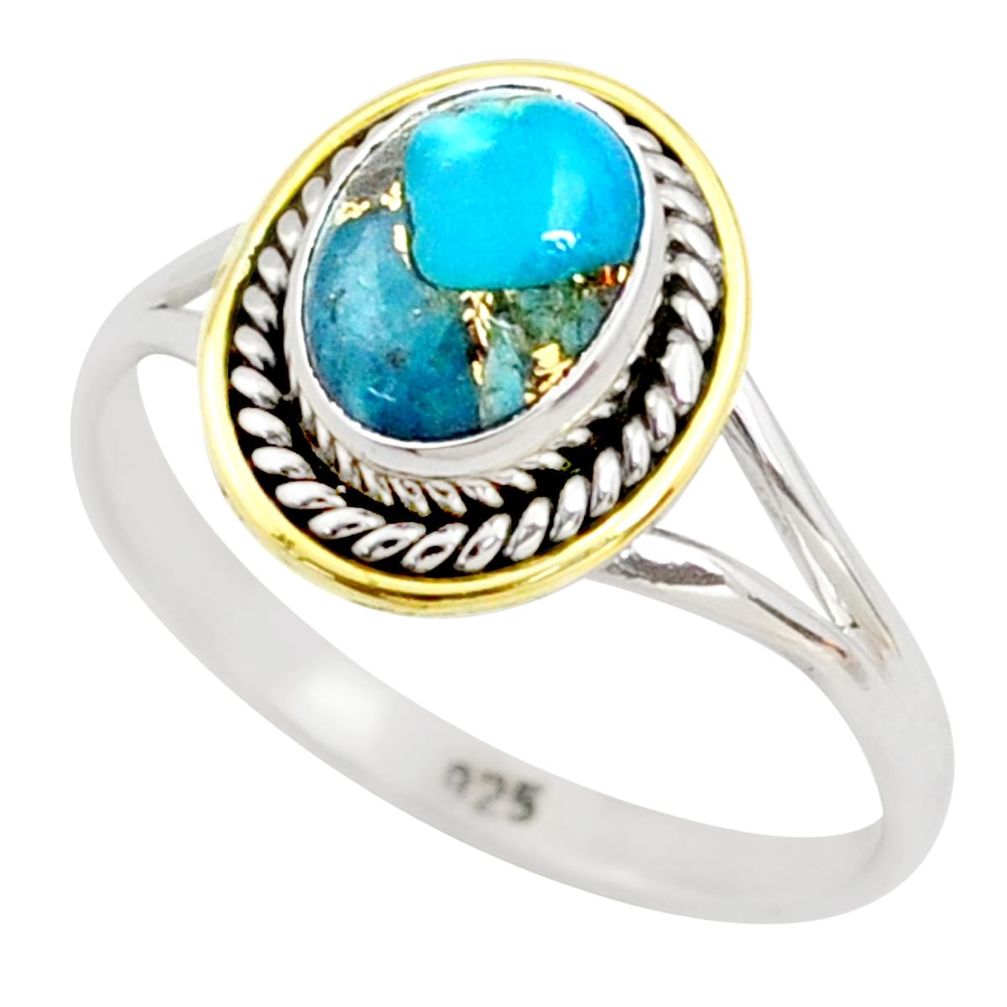 2.02cts solitaire blue copper turquoise 925 silver ring size 8.5 t79222