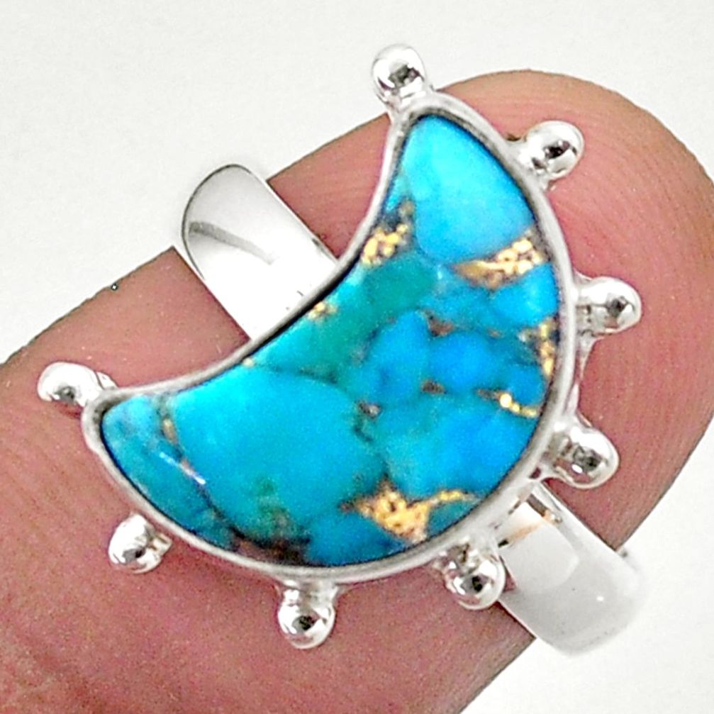 5.10cts solitaire blue copper turquoise 925 silver moon ring size 7 t47808