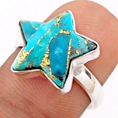 6.14cts solitaire blue copper turquoise 925 silver star fish ring size 7 t76083