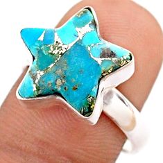 7.16cts solitaire blue copper turquoise 925 silver star fish ring size 8 t76086