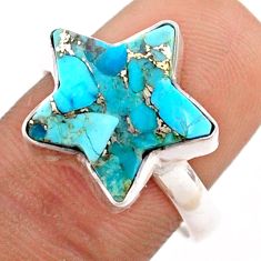 6.15cts solitaire blue copper turquoise 925 silver star fish ring size 8 t76089