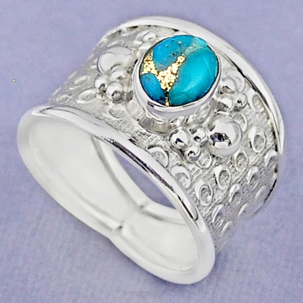 1.86cts solitaire blue copper turquoise 925 sterling silver ring size 7 t37165