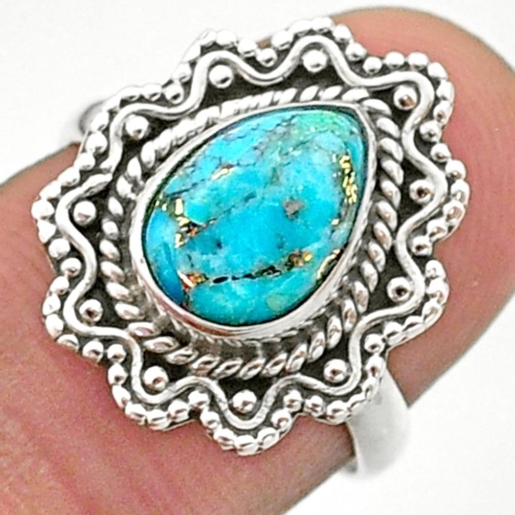2.44cts solitaire blue copper turquoise 925 sterling silver ring size 7 t41484