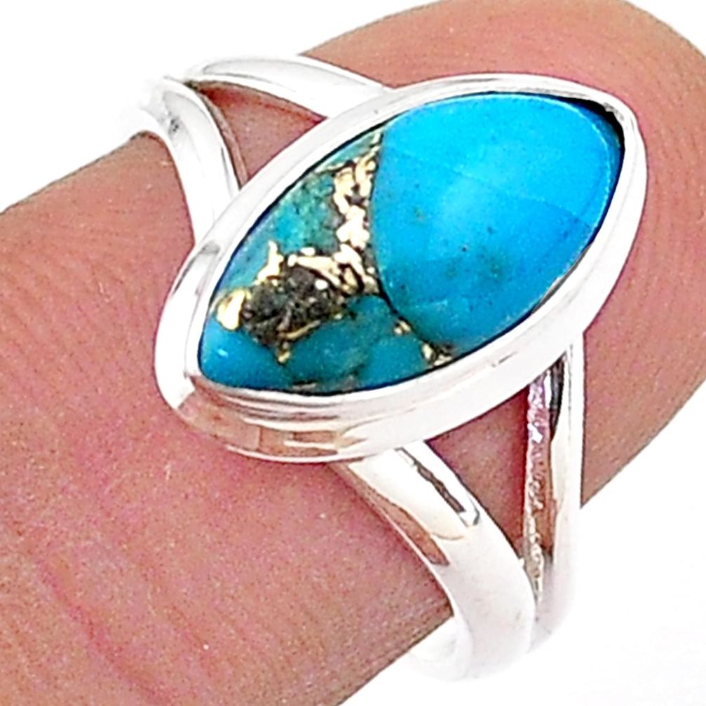 4.42cts solitaire blue copper turquoise 925 sterling silver ring size 7 t65710