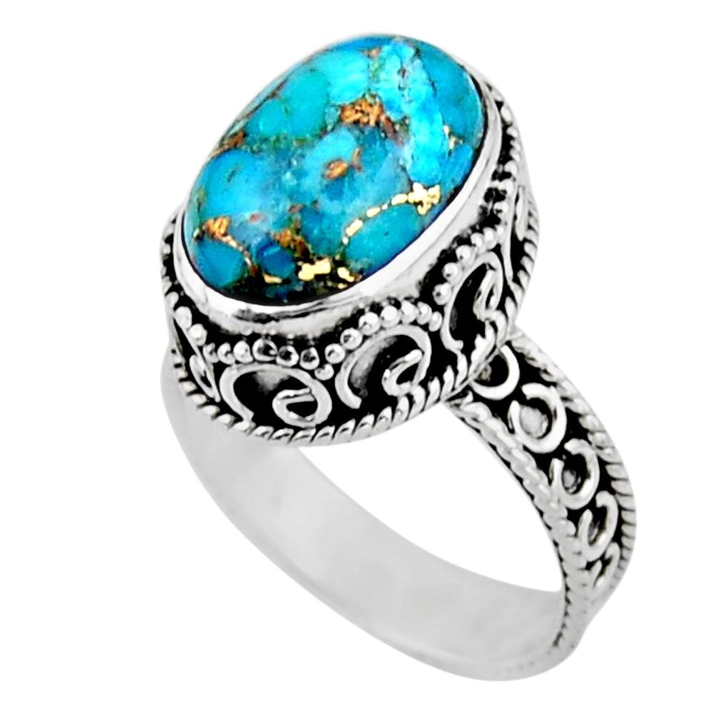 6.08cts solitaire blue copper turquoise 925 sterling silver ring size 8 r51829