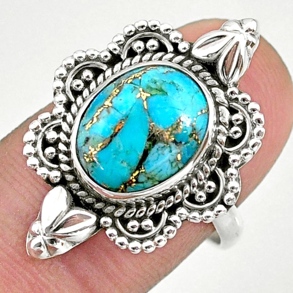 4.43cts solitaire blue copper turquoise 925 sterling silver ring size 8 t39901