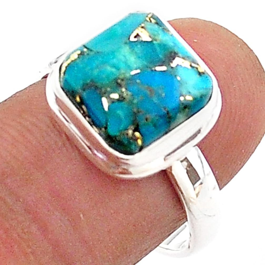 5.09cts solitaire blue copper turquoise 925 sterling silver ring size 8 t65691