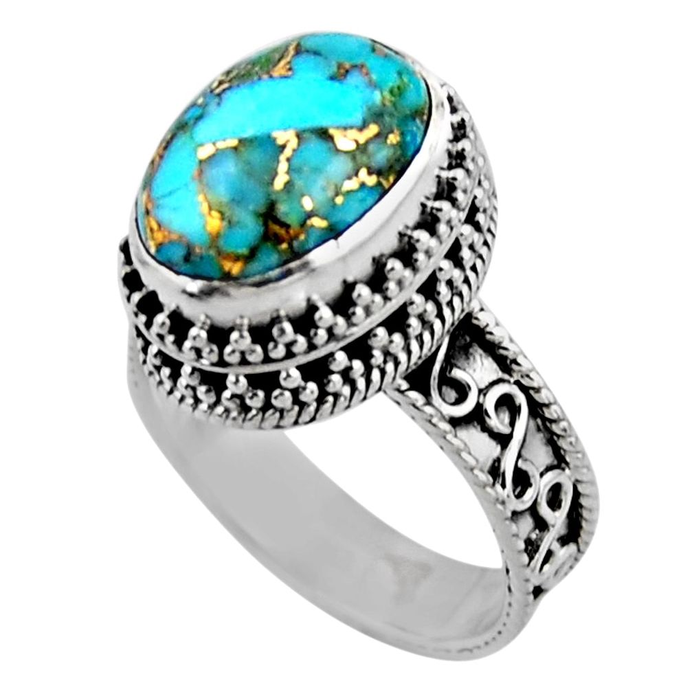 6.73cts solitaire blue copper turquoise 925 sterling silver ring size 9 r51832