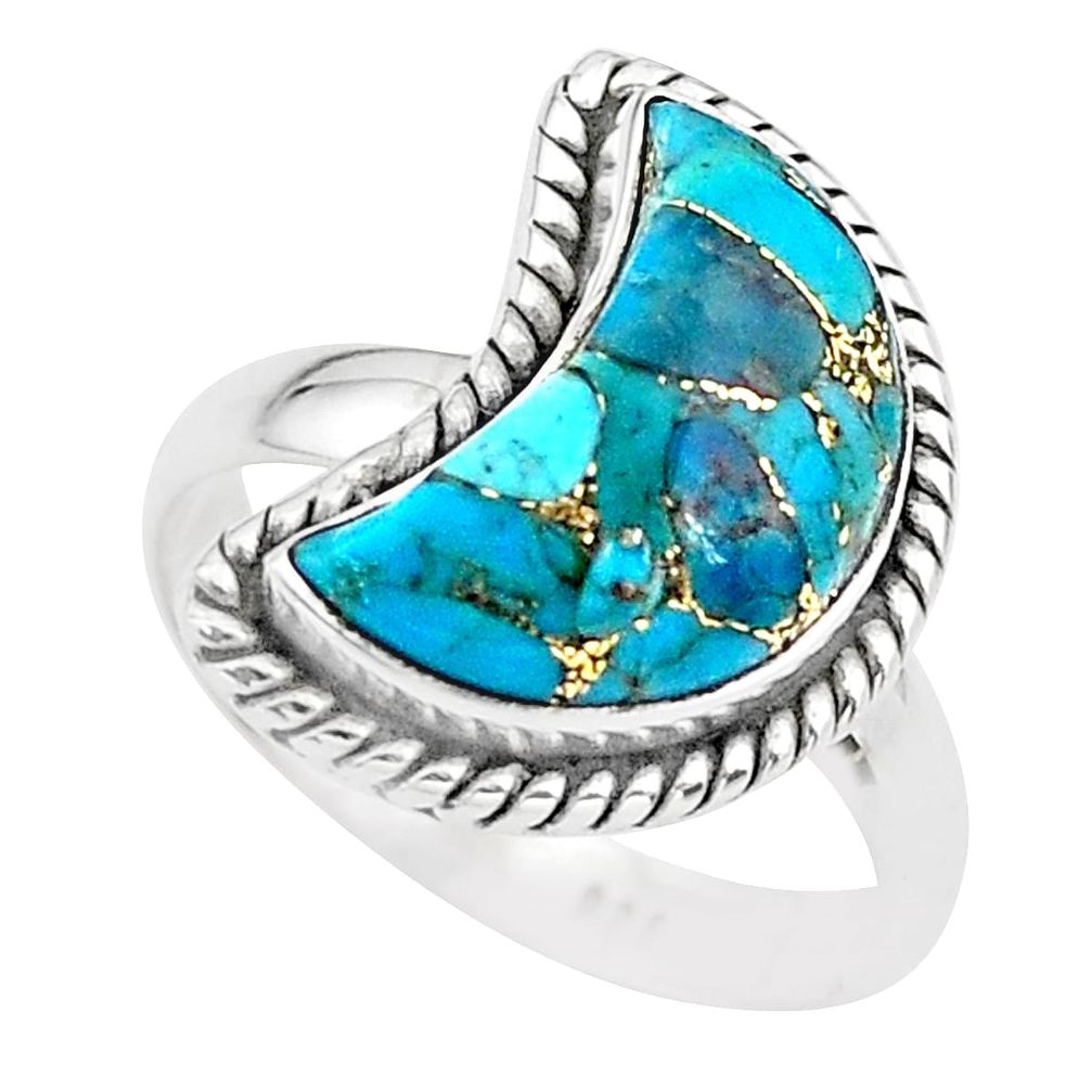 6.10cts moon blue copper turquoise 925 sterling silver ring size 7.5 t22167