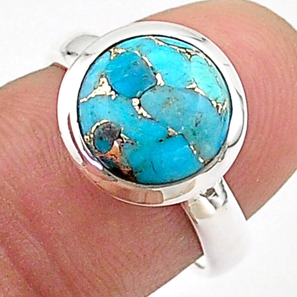 4.37cts solitaire blue copper turquoise 925 sterling silver ring size 6.5 t65665