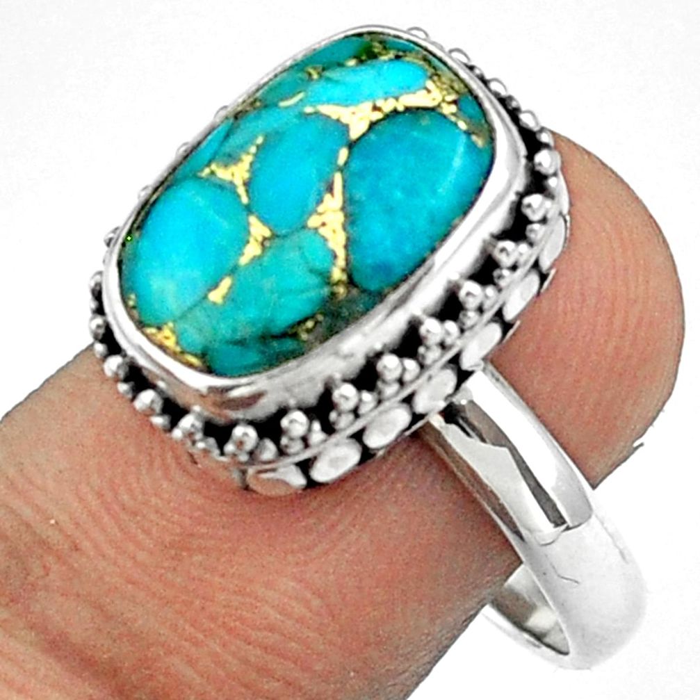 6.22cts solitaire blue copper turquoise 925 sterling silver ring size 8.5 u7187