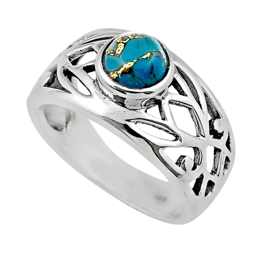 1.00cts solitaire blue copper turquoise 925 sterling silver ring size 6.5 y37298